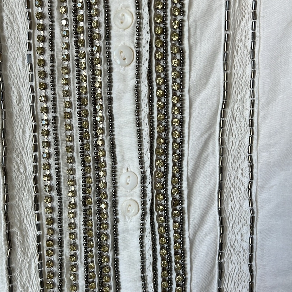 Floreat Anthropologie Rhinestone and Lace Button Down Linen Shirt - Picture 4 of 11